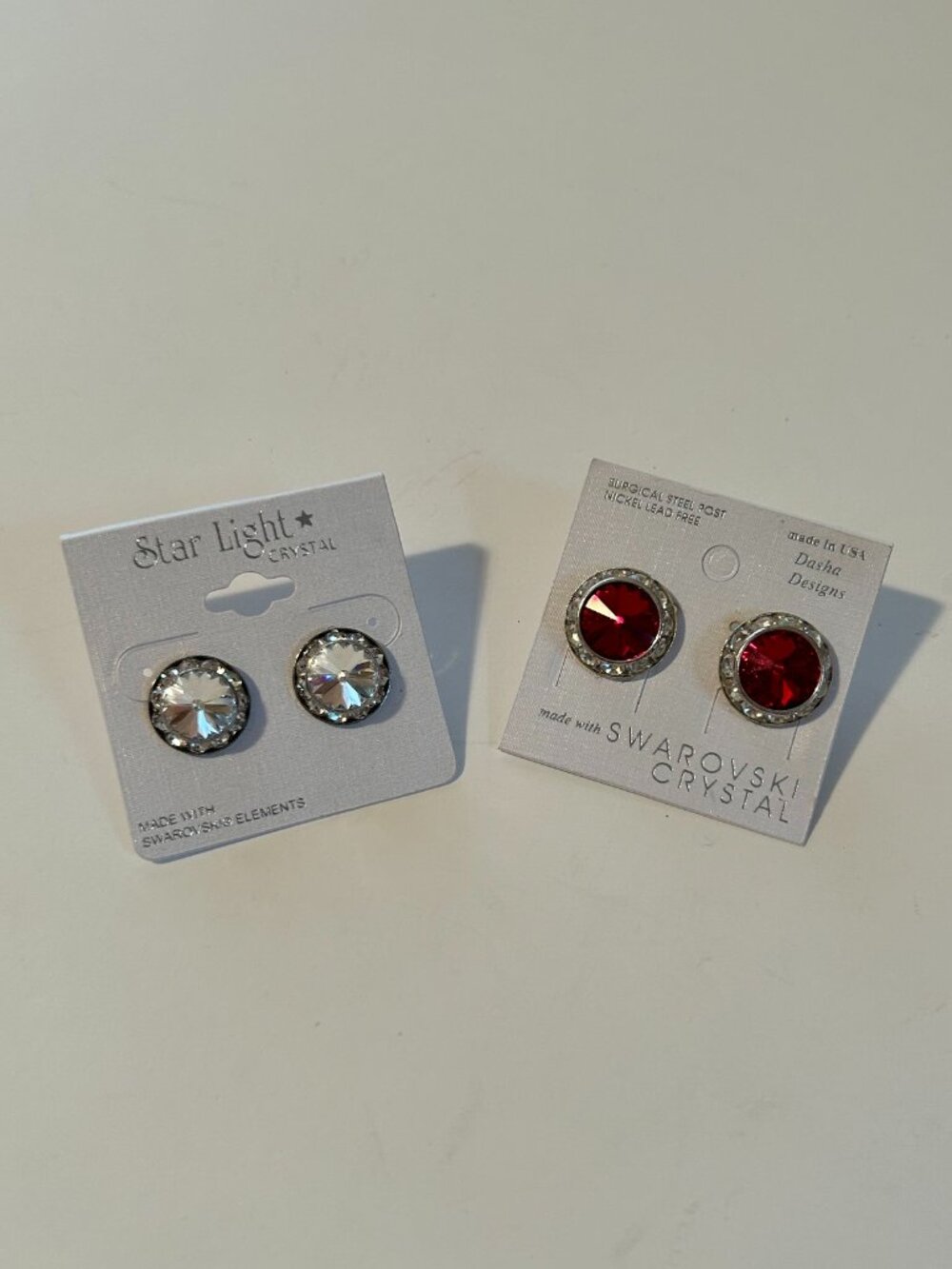 Dance Competition Stud Earrings with Swarovski Crystal Set of 2 Transparent/Red